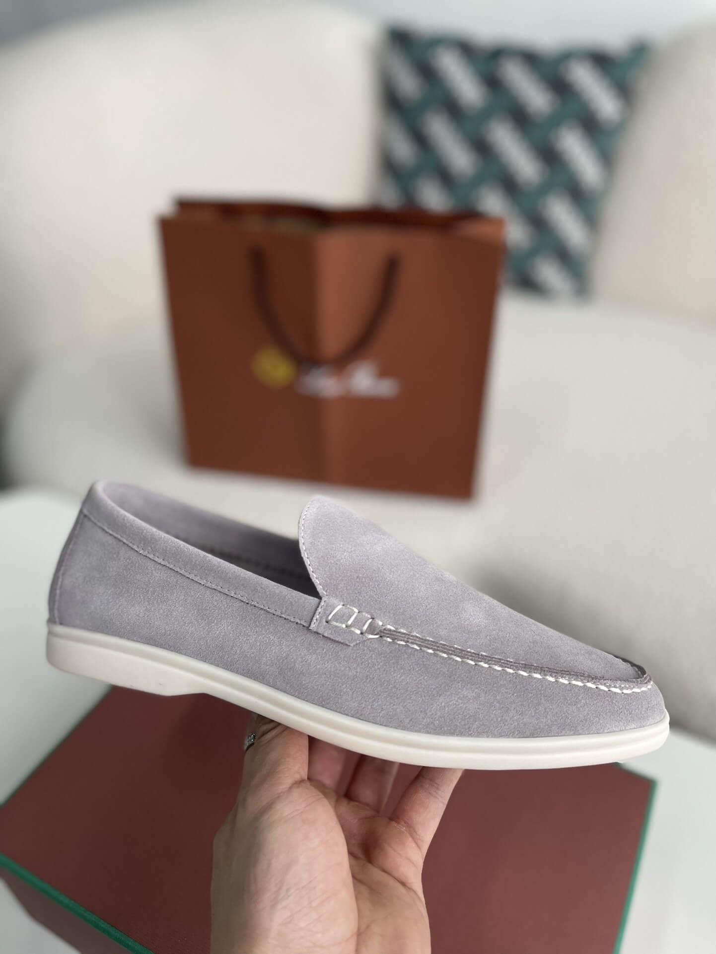 Loro Piana Light Gray Summer Walk Loafers