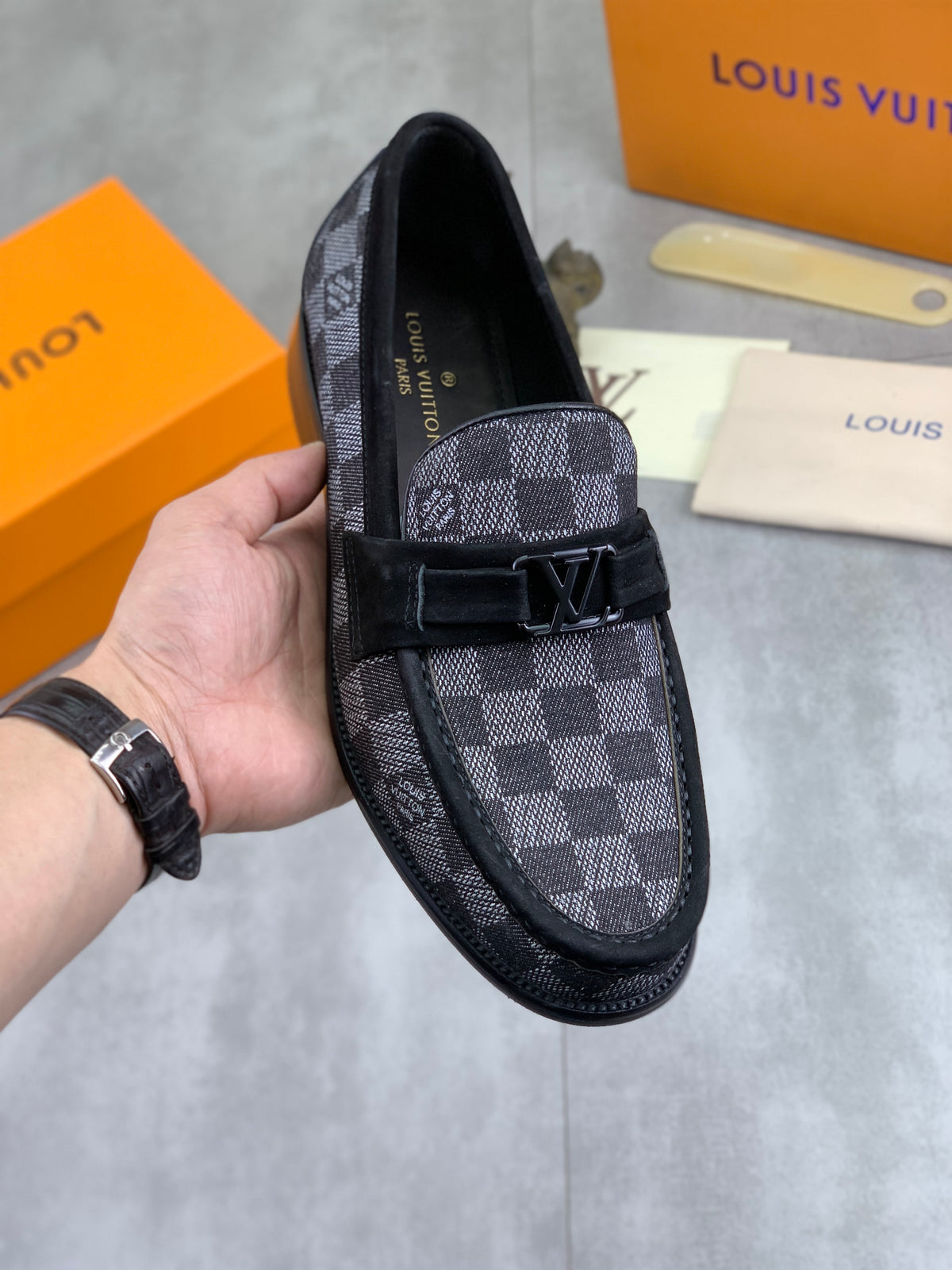 Louis Vuitton Major Black Damier Denim Loafer