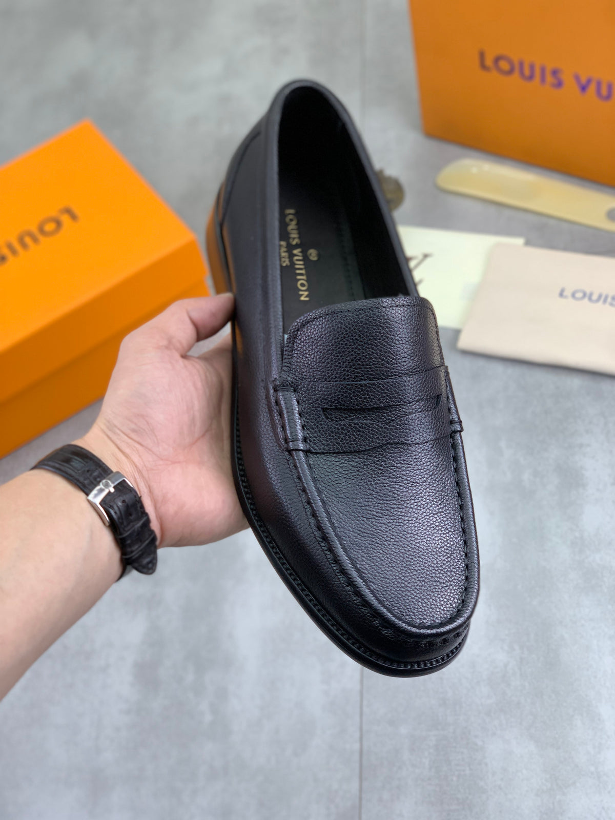 Louis Vuitton Major Black Grained Leather Loafer