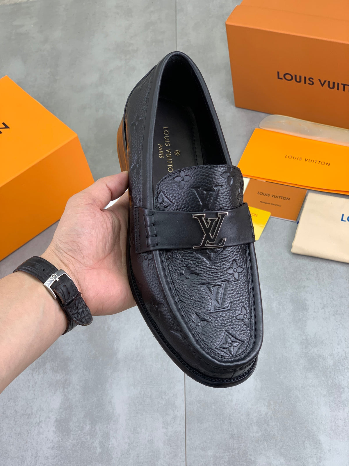 Louis Vuitton Major Black Leather Loafers