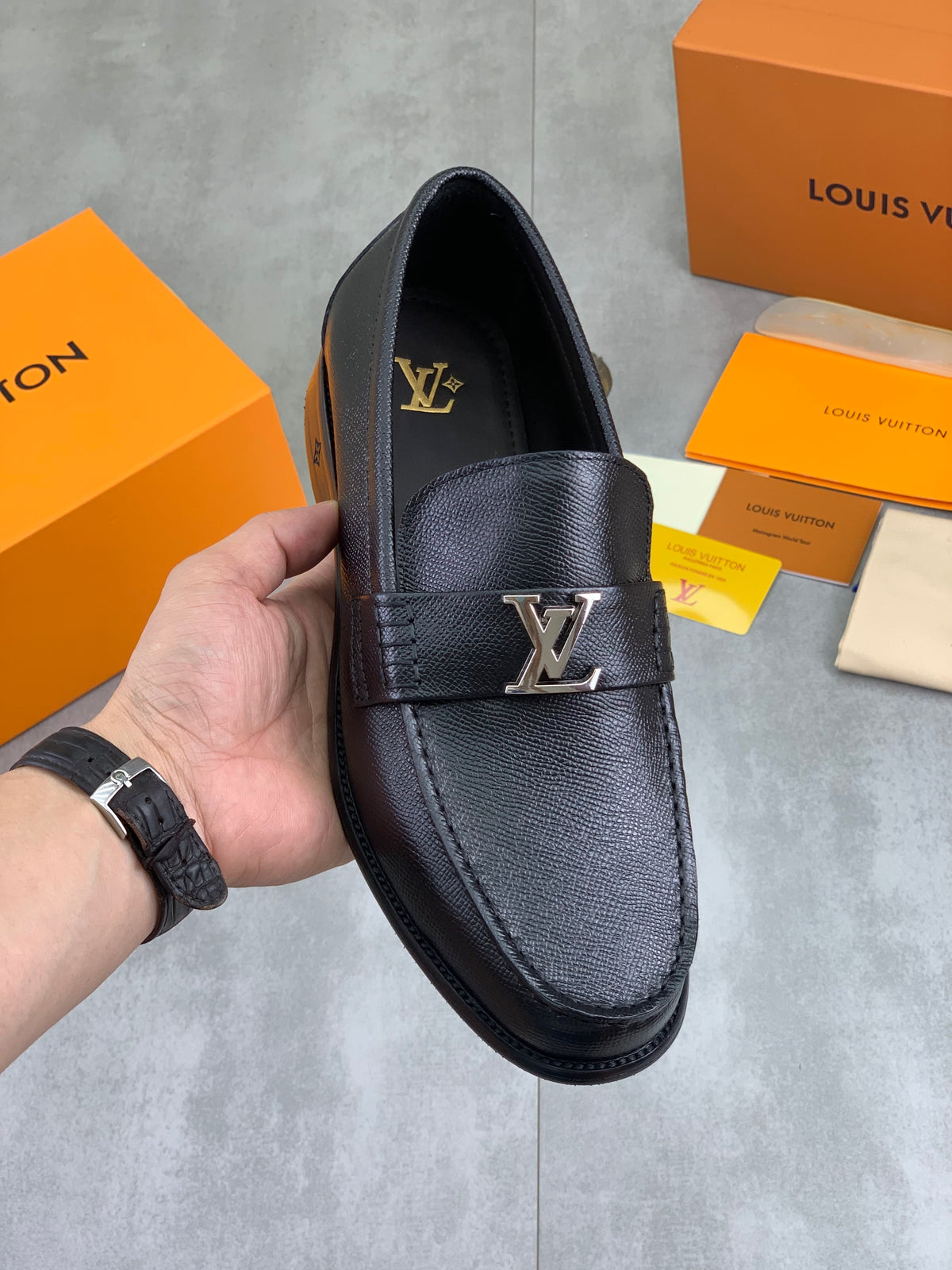 Louis Vuitton Major Black Taiga Leather Loafers