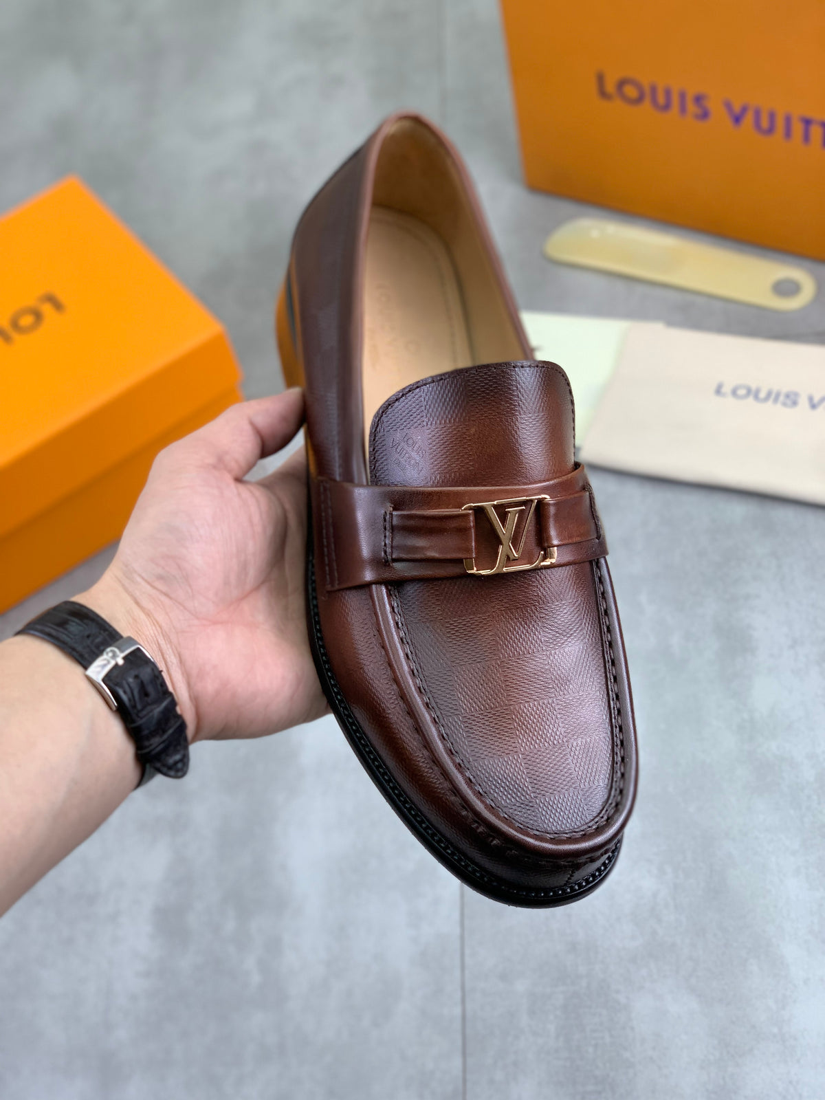 Louis Vuitton Major Brown Grained Leather Loafer