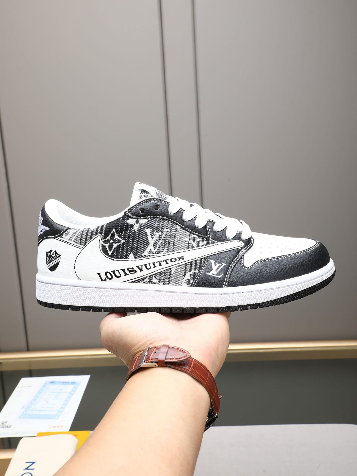 Louis Vuitton Air Jordan 1 Low Black & White Monogram Sneakers