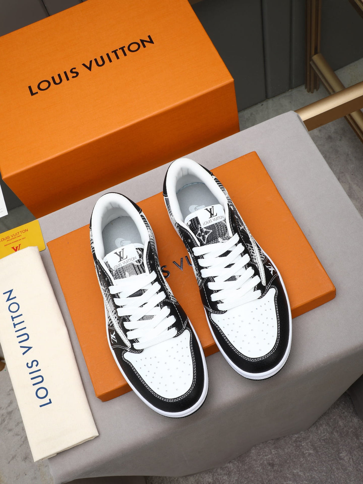 Louis Vuitton Air Jordan 1 Low Black & White Monogram Sneakers
