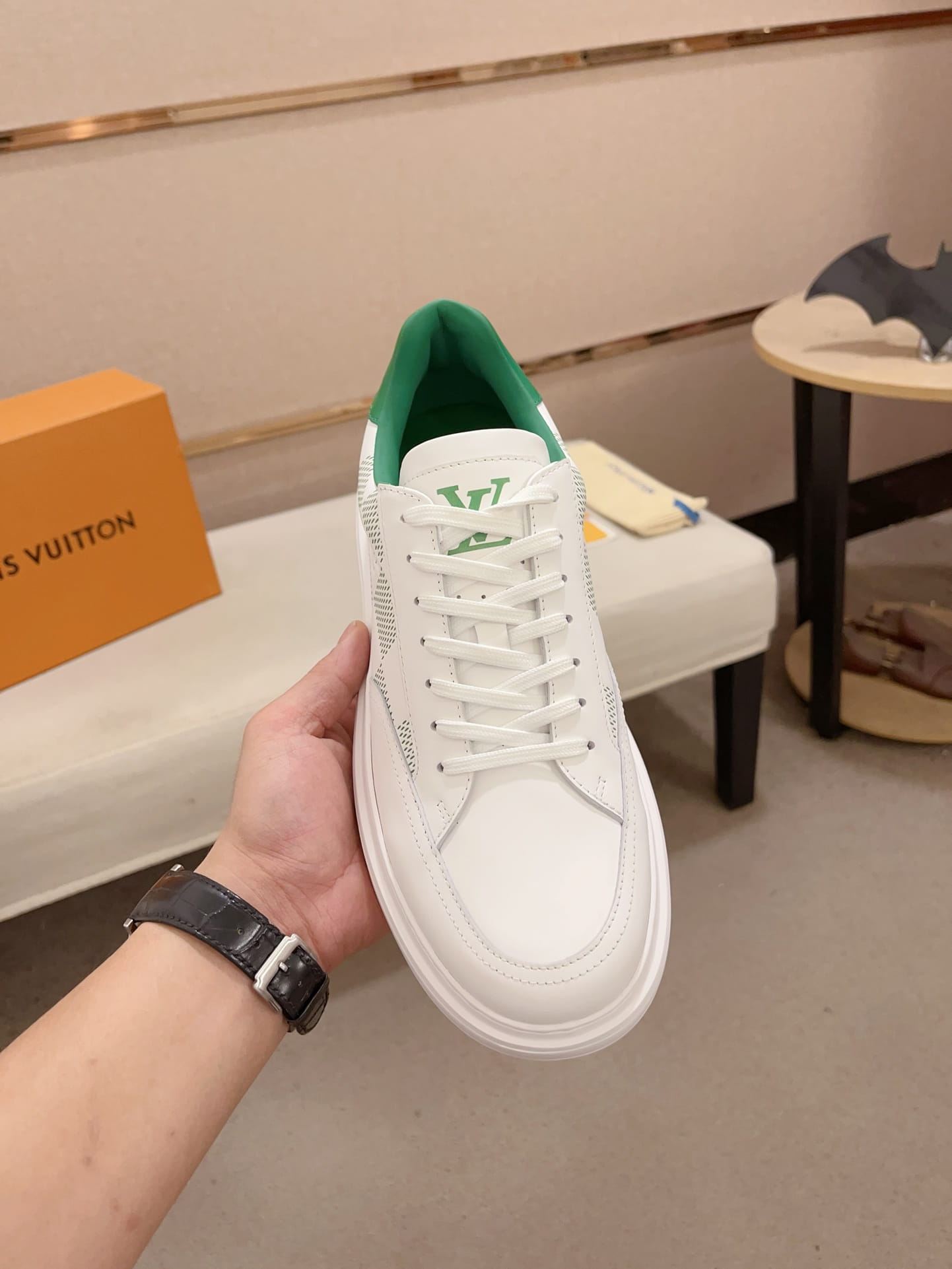Louis Vuitton Beverly Hills White & Green Damier Sneakers