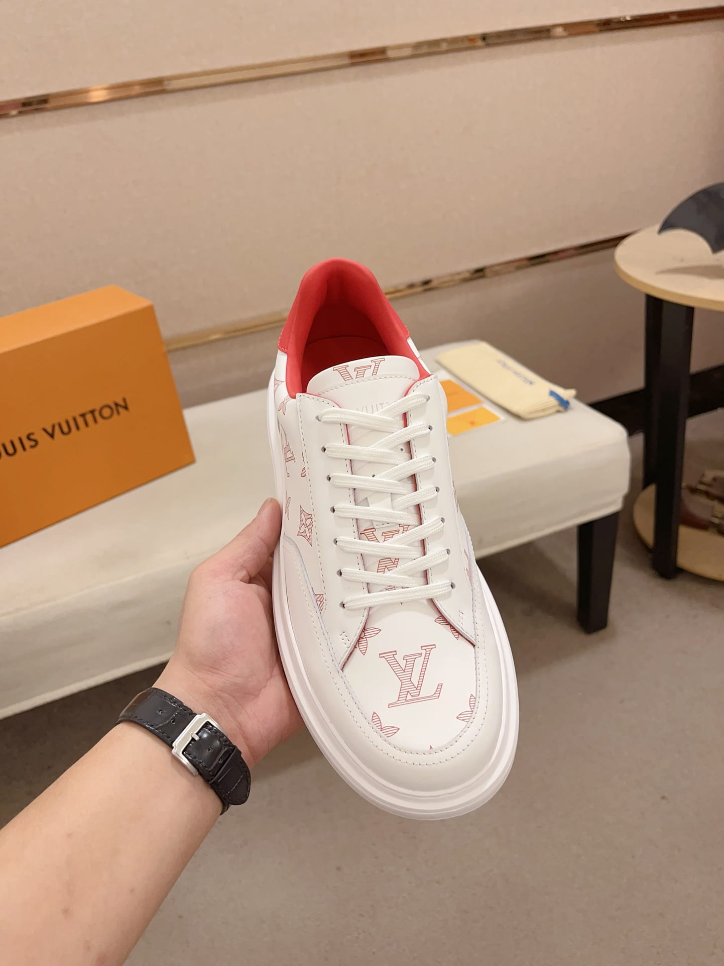 Louis Vuitton Beverly Hills White & Red Monogram Sneakers