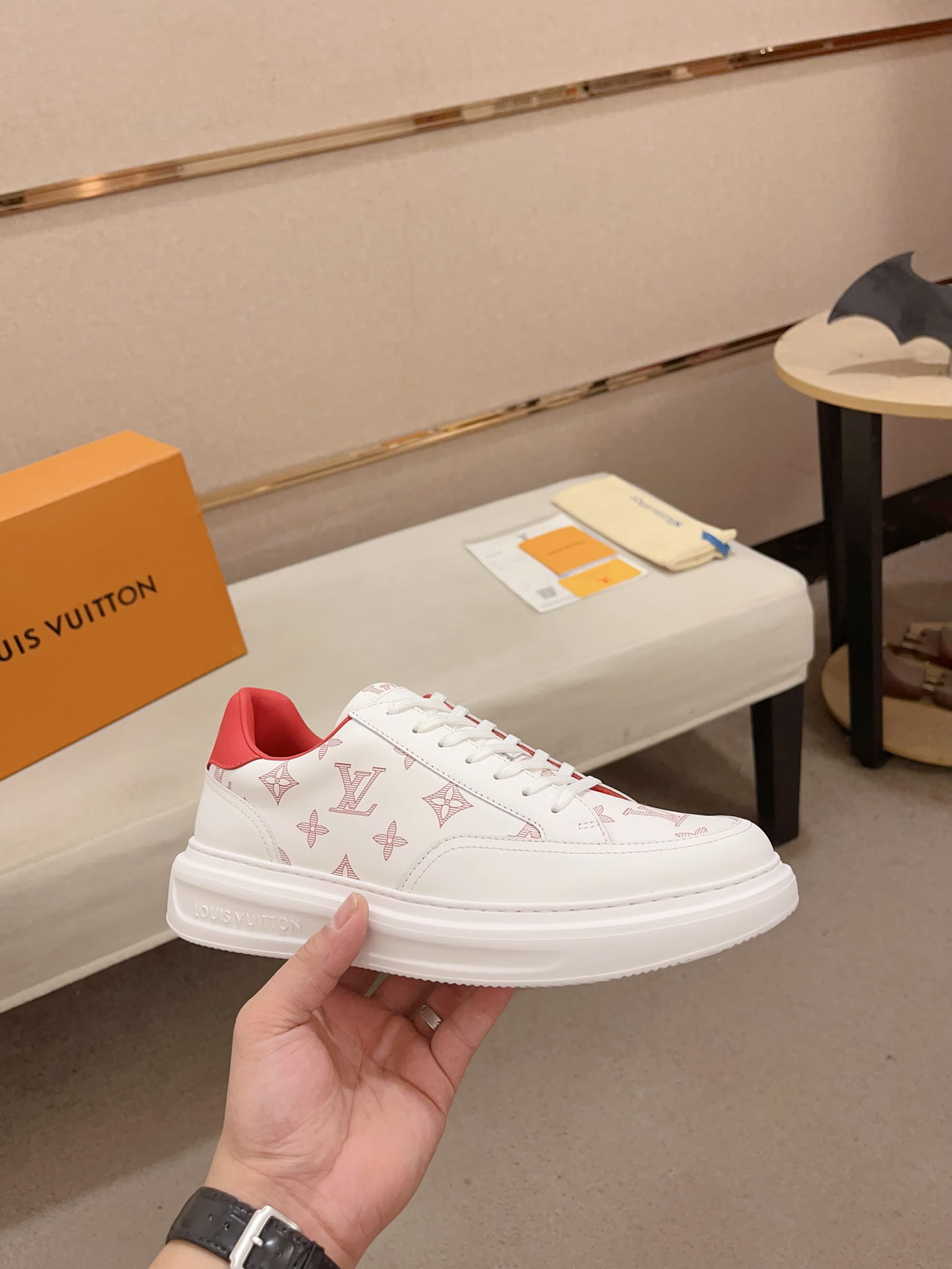 Louis Vuitton Beverly Hills White & Red Monogram Sneakers