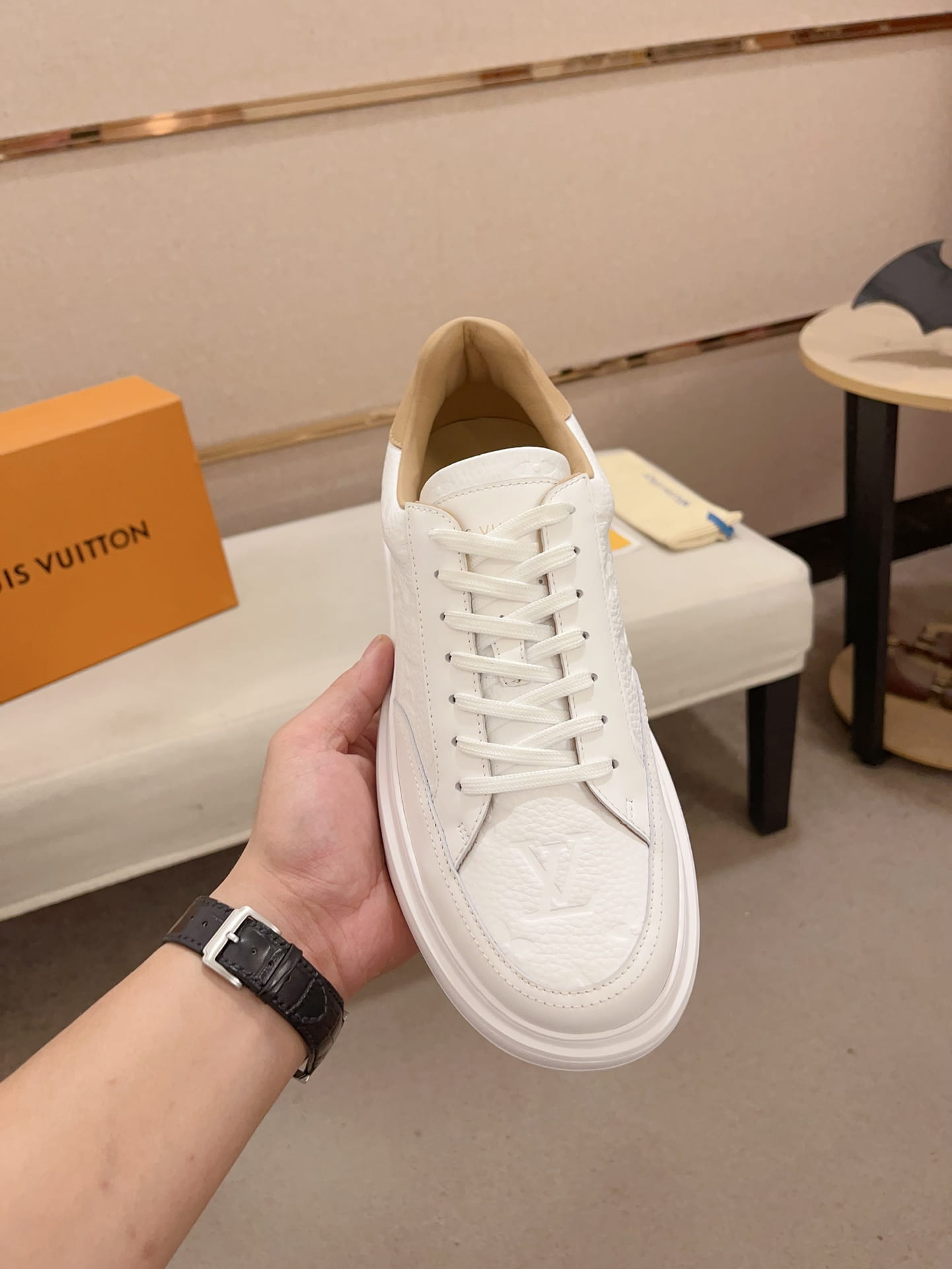 Louis Vuitton Beverly Hills White & Tan Monogram Sneakers