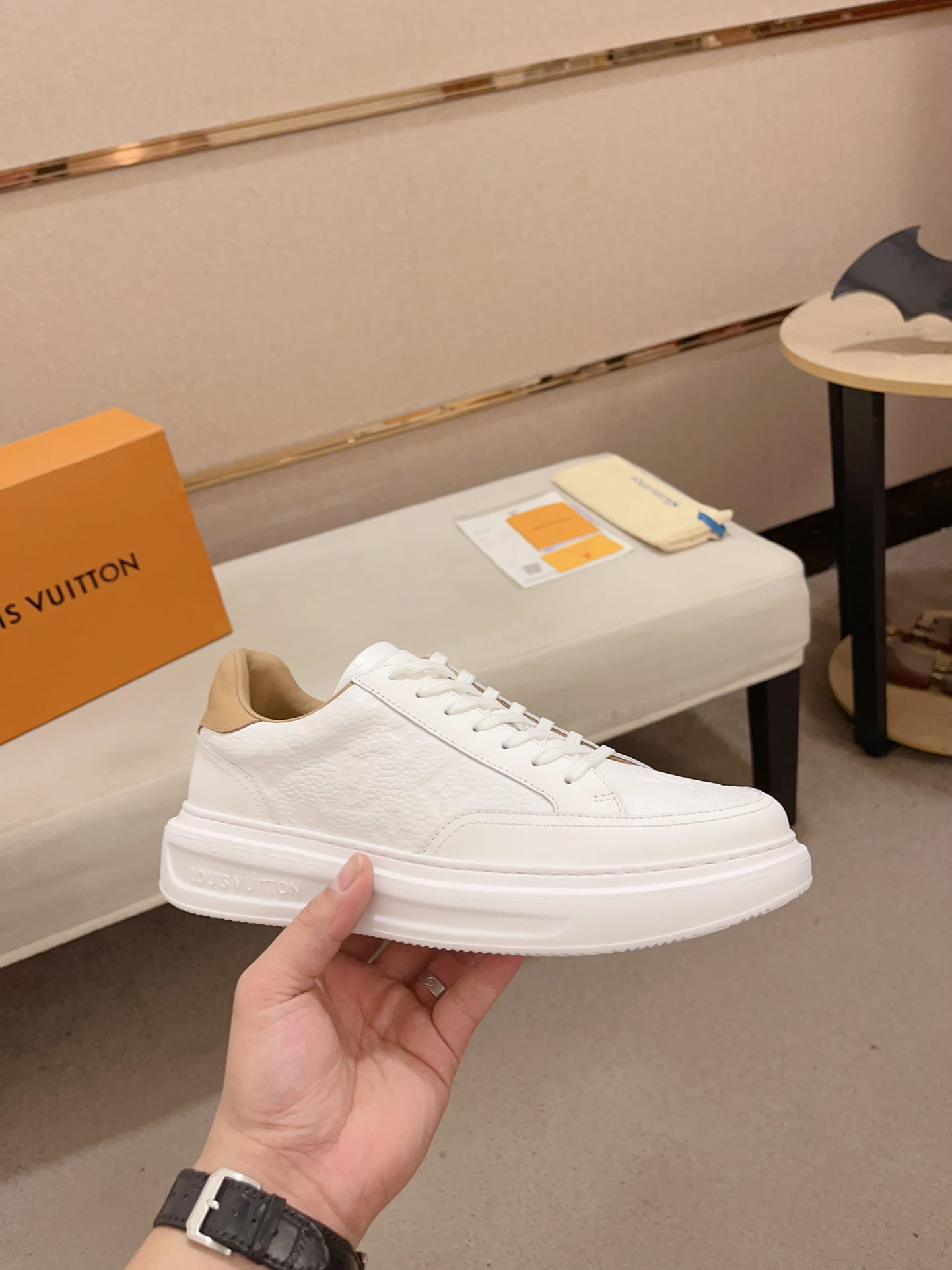 Louis Vuitton Beverly Hills White & Tan Monogram Sneakers