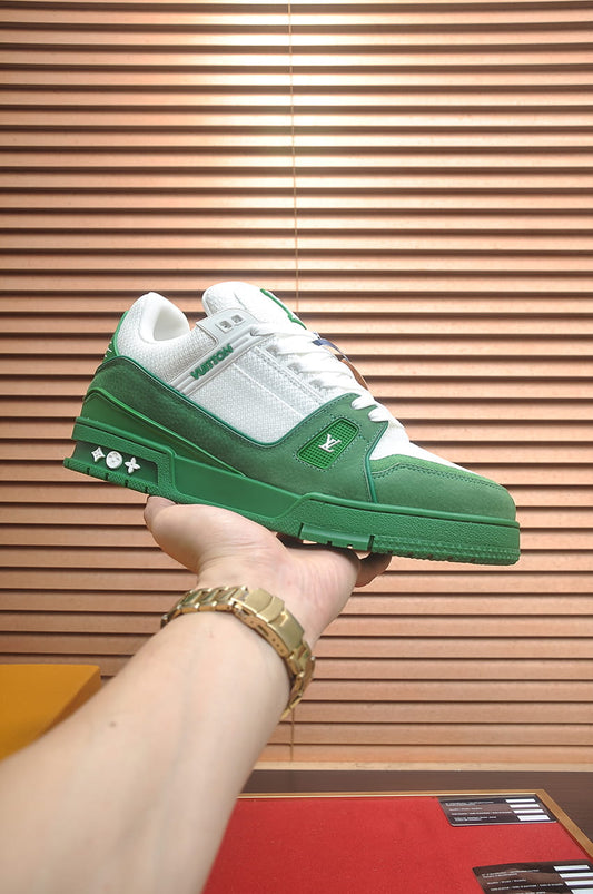 Louis Vuitton LV Trainer Green and White Low-Top Sneakers