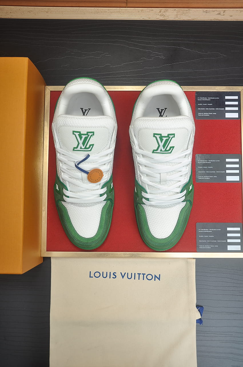 Louis Vuitton LV Trainer Green and White Low-Top Sneakers
