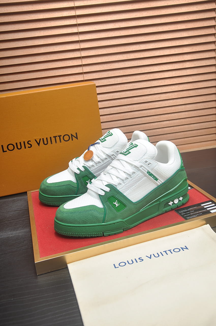 Louis Vuitton LV Trainer Green and White Low-Top Sneakers