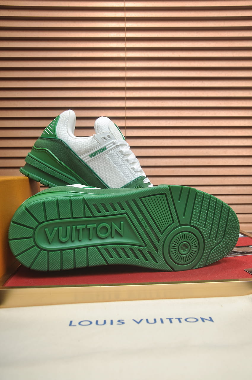 Louis Vuitton LV Trainer Green and White Low-Top Sneakers
