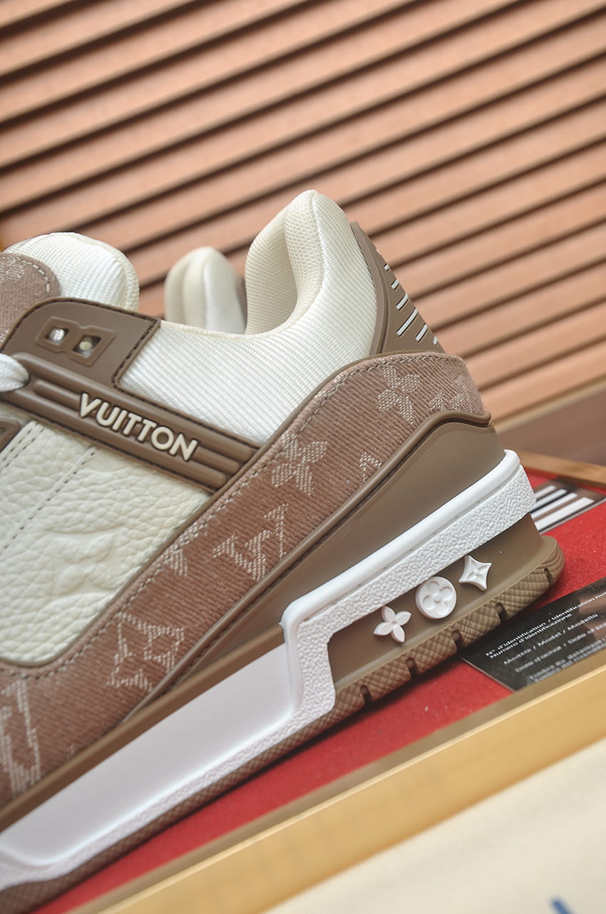 Louis Vuitton LV Trainer Sneakers in Brown and White Monogram Denim