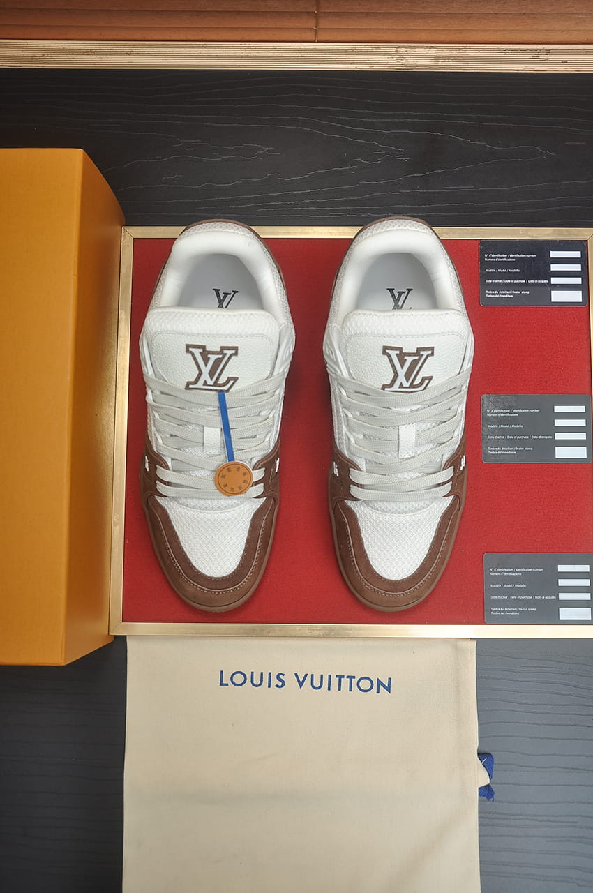 Louis Vuitton LV Trainer Sneakers in Moka Brown and White