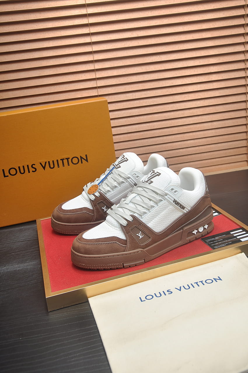 Louis Vuitton LV Trainer Sneakers in Moka Brown and White