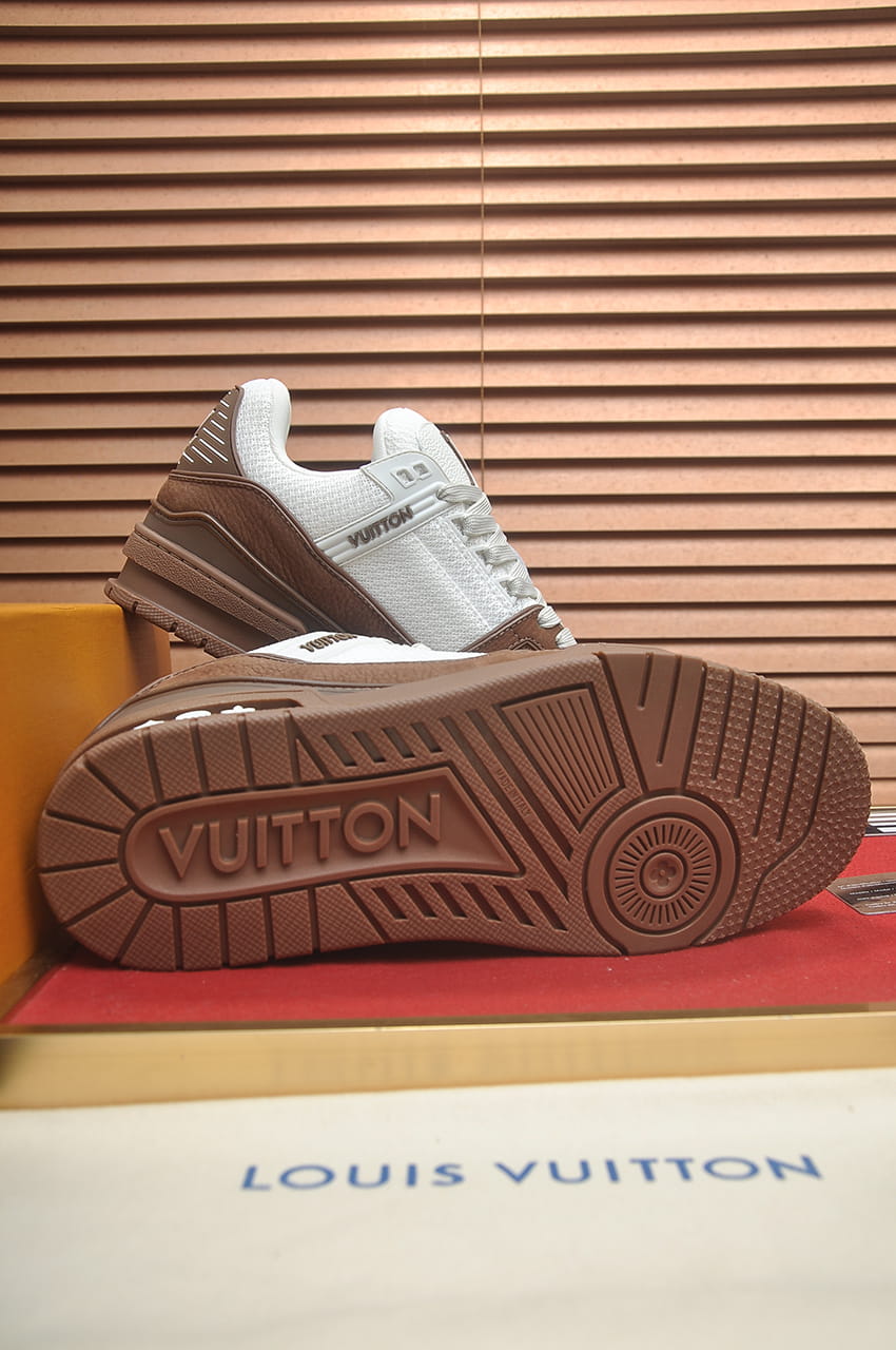 Louis Vuitton LV Trainer Sneakers in Moka Brown and White