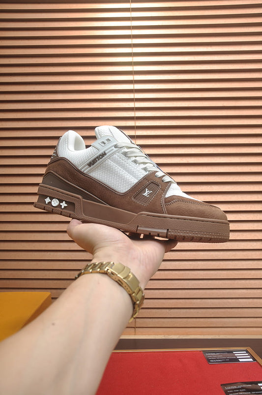 Louis Vuitton LV Trainer Sneakers in Moka Brown and White