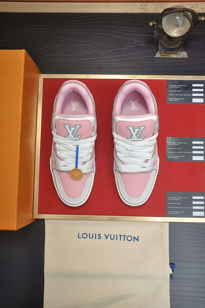 Louis Vuitton LV Trainer Sneakers in Rose Pink and White