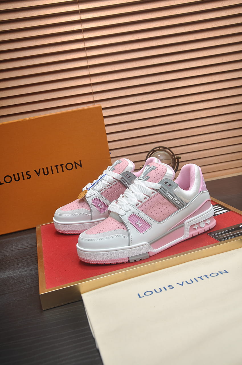 Louis Vuitton LV Trainer Sneakers in Rose Pink and White