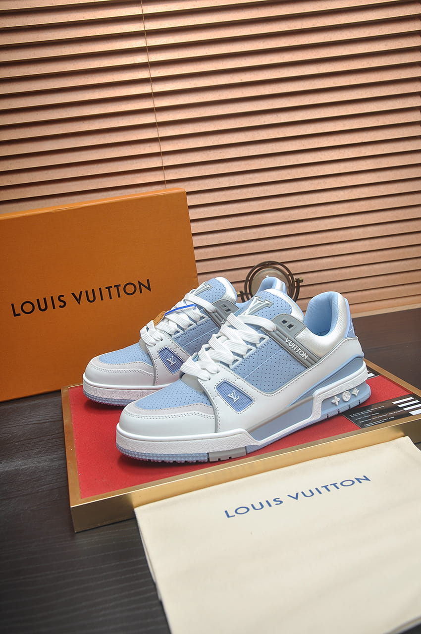 Louis Vuitton LV Trainer Sneakers in Sky Blue and White
