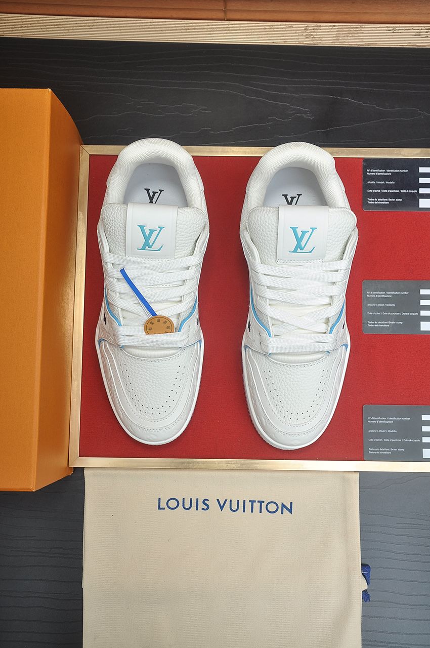 Louis Vuitton LV Trainer Sneakers in White and Turquoise Blue