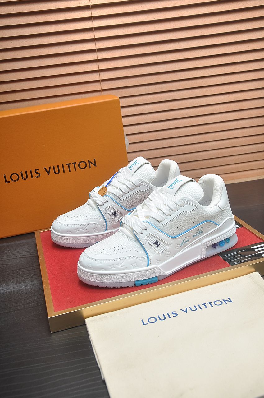 Louis Vuitton LV Trainer Sneakers in White and Turquoise Blue