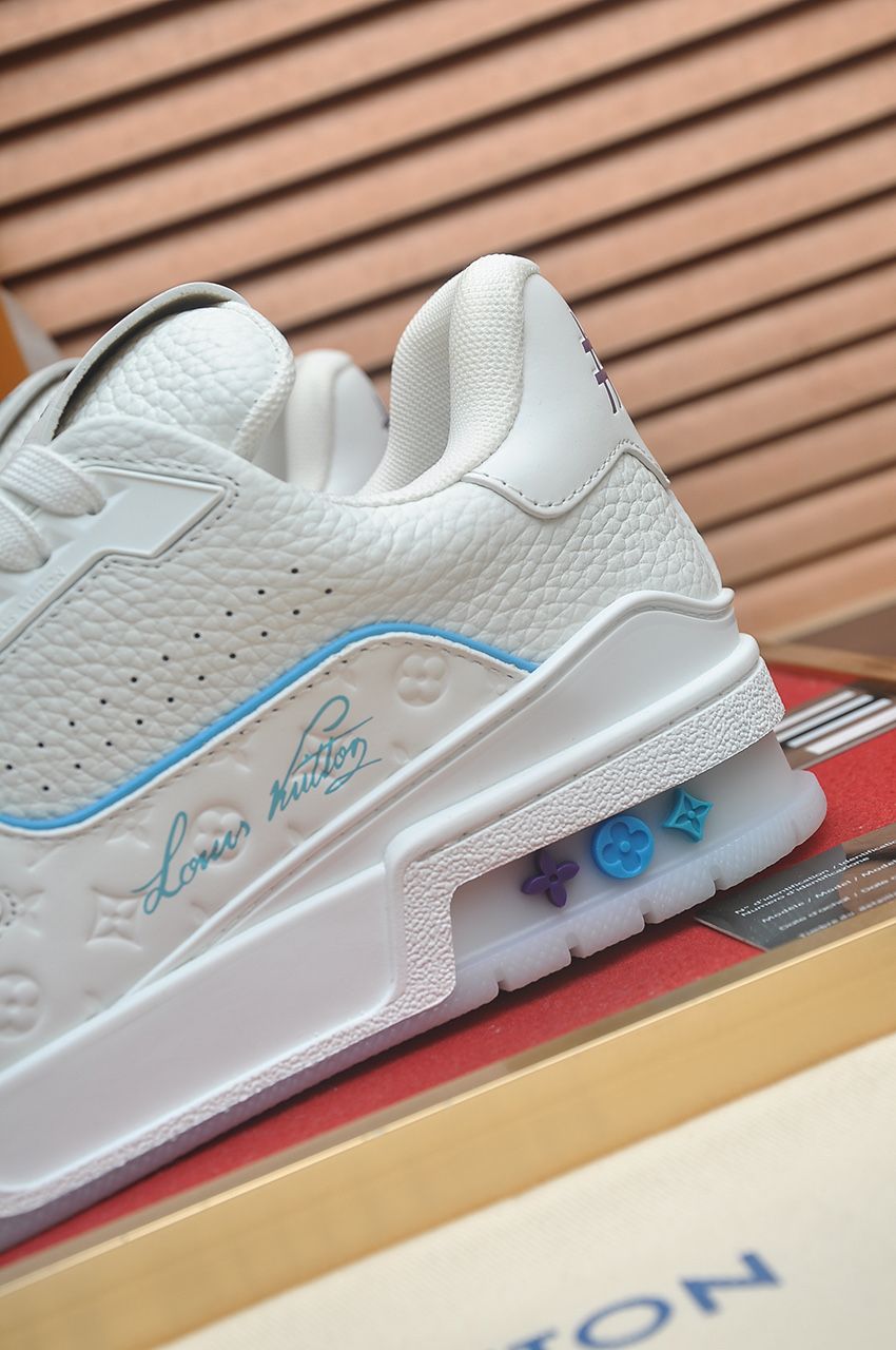 Louis Vuitton LV Trainer Sneakers in White and Turquoise Blue