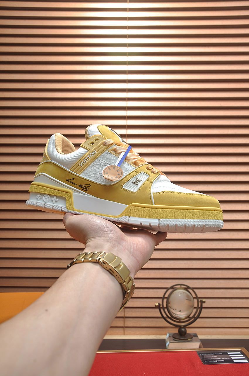 Louis Vuitton LV Trainer Sneakers in White and Yellow Monogram
