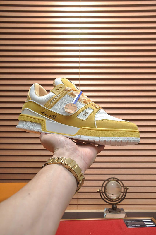 Louis Vuitton LV Trainer Sneakers in White and Yellow Monogram
