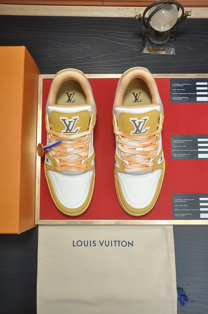 Louis Vuitton LV Trainer Sneakers in White and Yellow Monogram