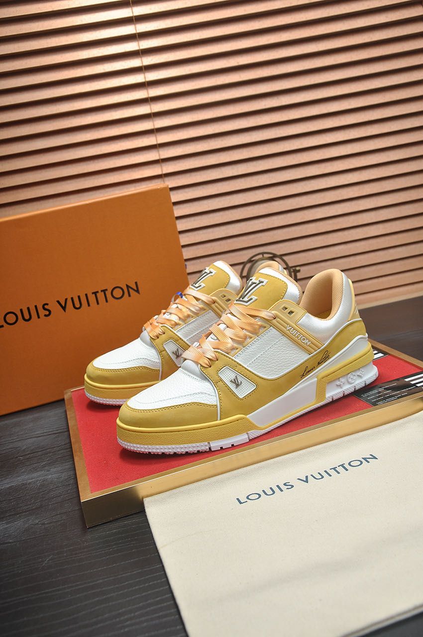 Louis Vuitton LV Trainer Sneakers in White and Yellow Monogram