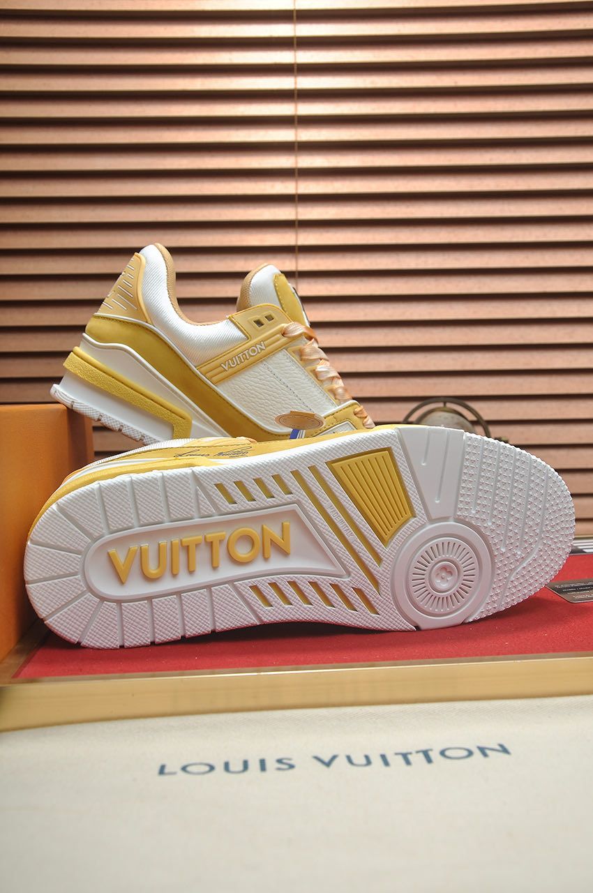 Louis Vuitton LV Trainer Sneakers in White and Yellow Monogram