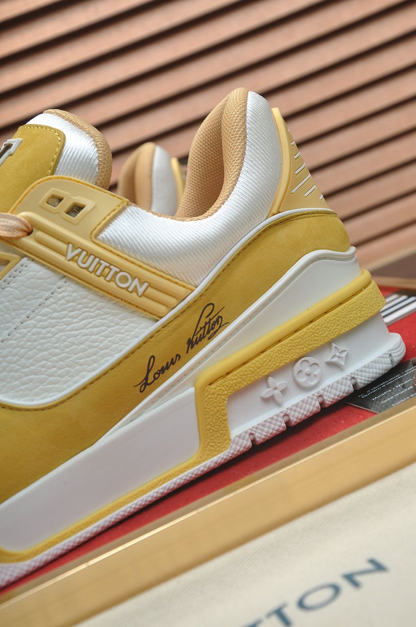 Louis Vuitton LV Trainer Sneakers in White and Yellow Monogram