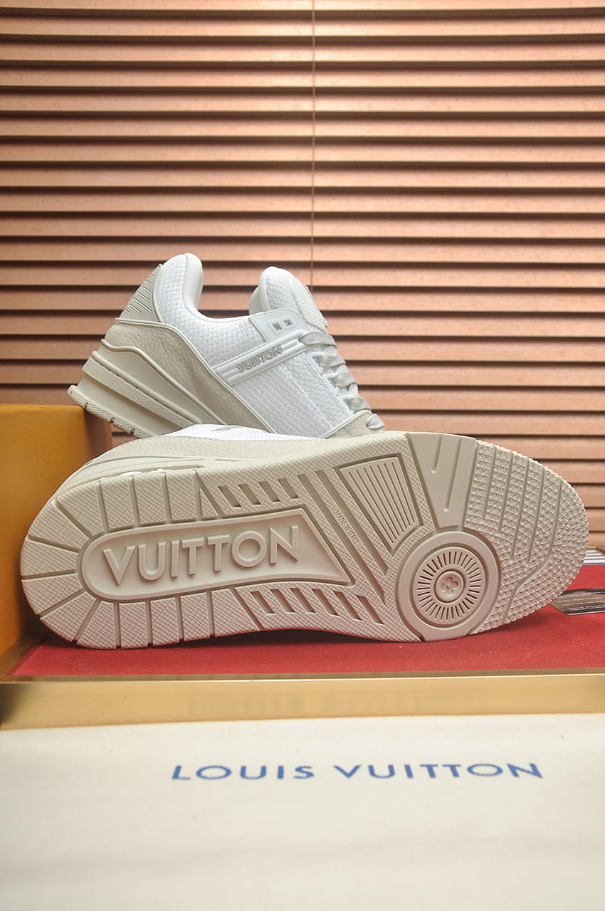 Louis Vuitton Trainer Sneakers in White and Light Grey