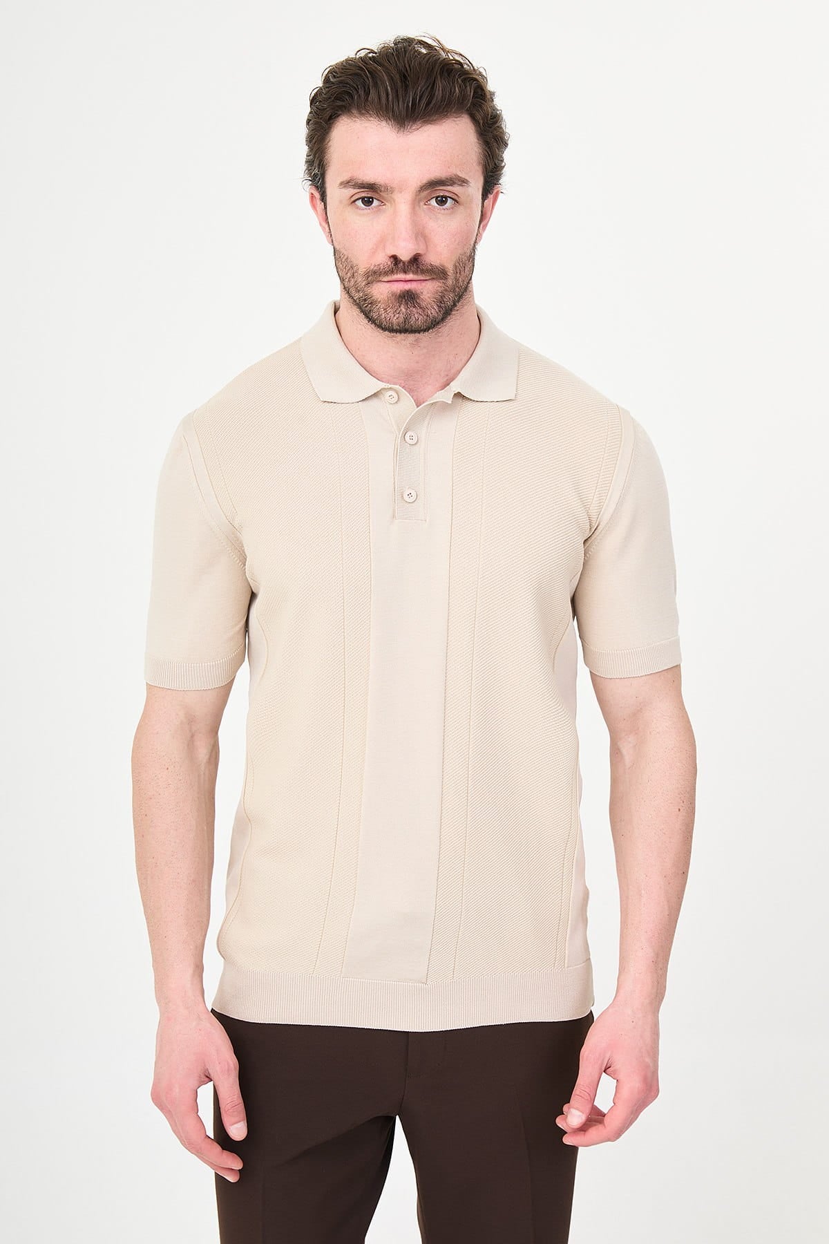 Men’s Beige Knit Polo Shirt