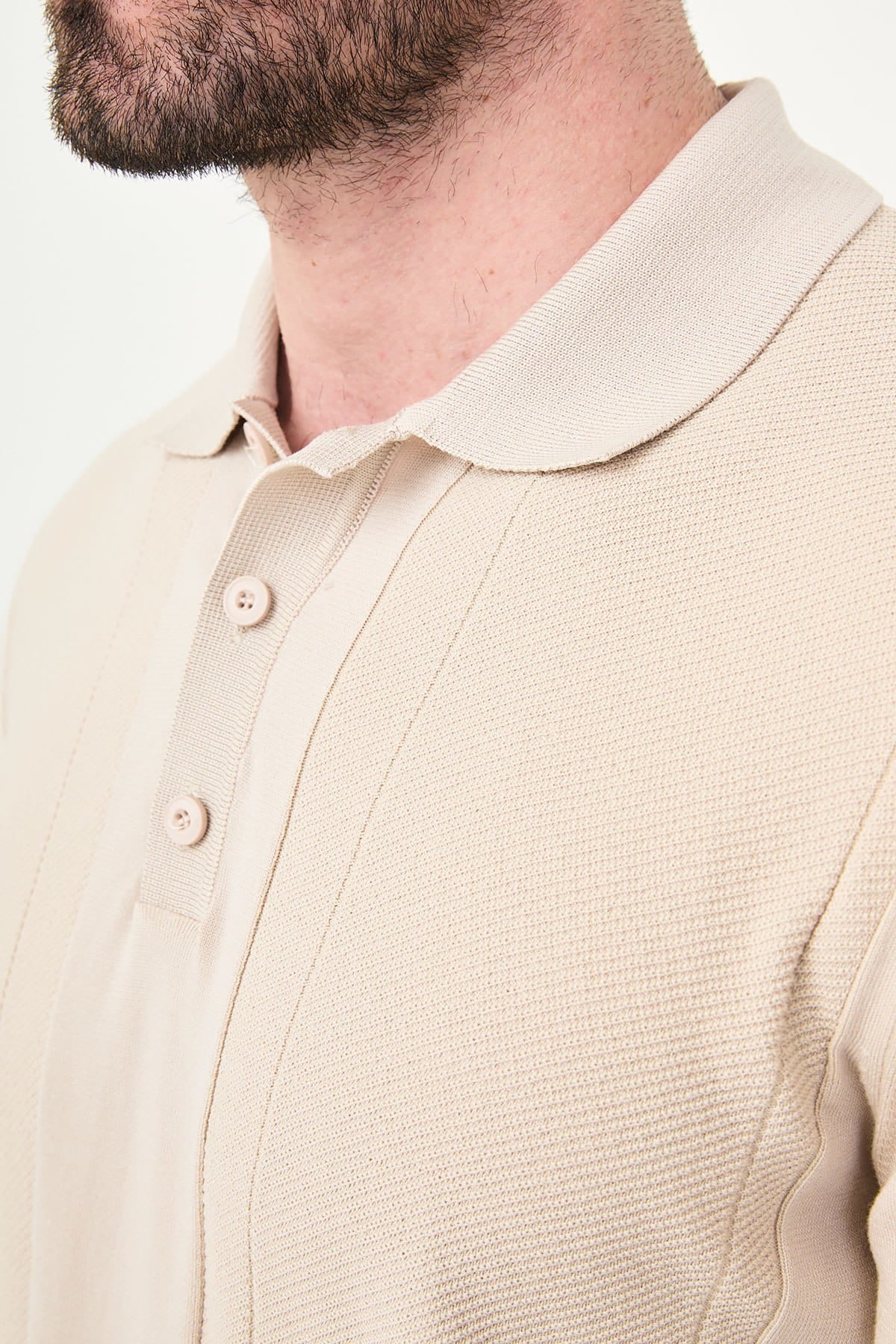 Men’s Beige Knit Polo Shirt
