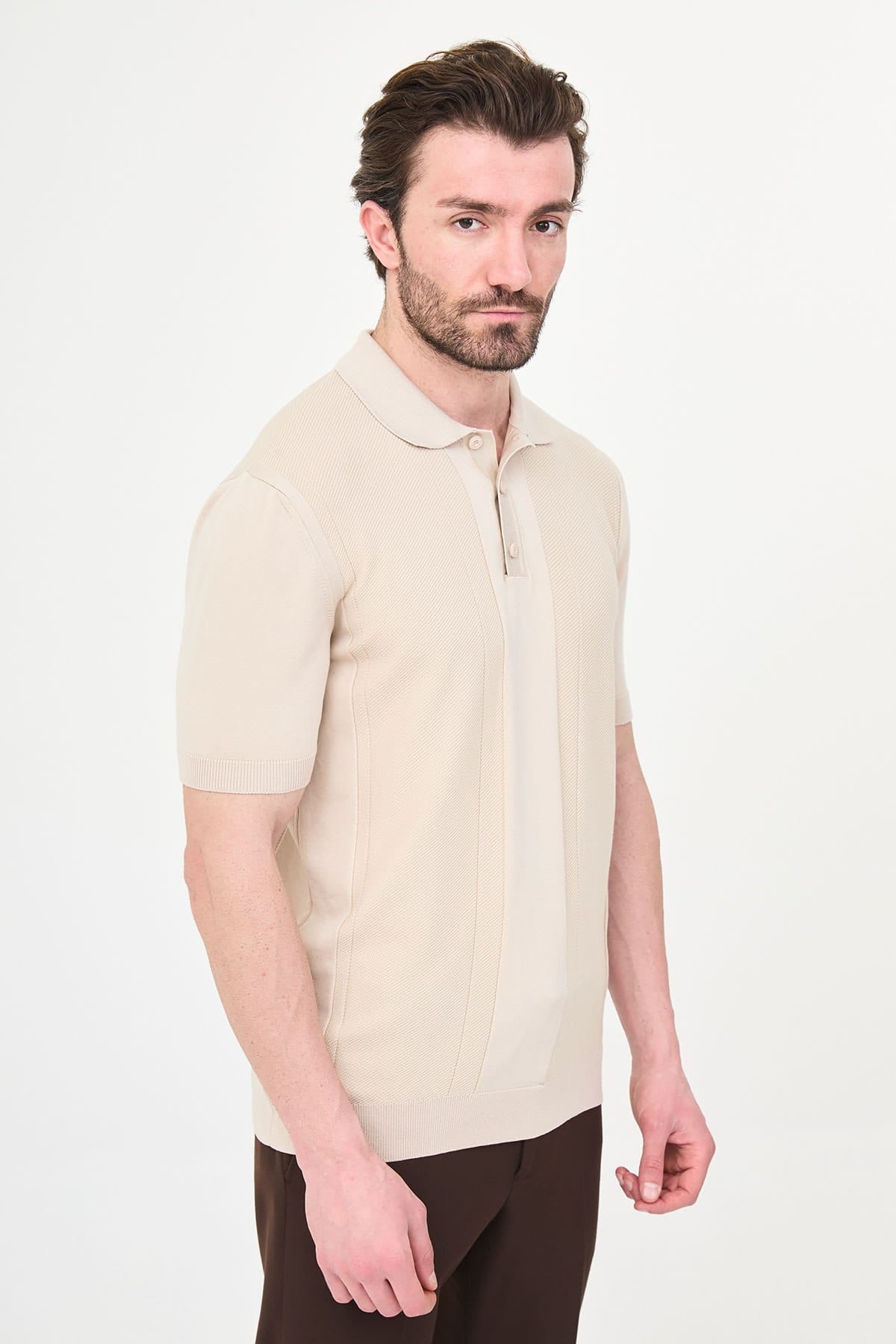 Men’s Beige Knit Polo Shirt