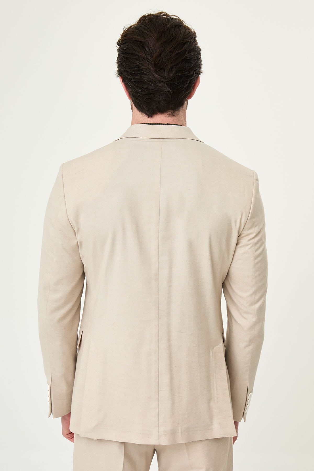 Men’s Beige Linen Blend Notch Lapel Slim Fit Suit