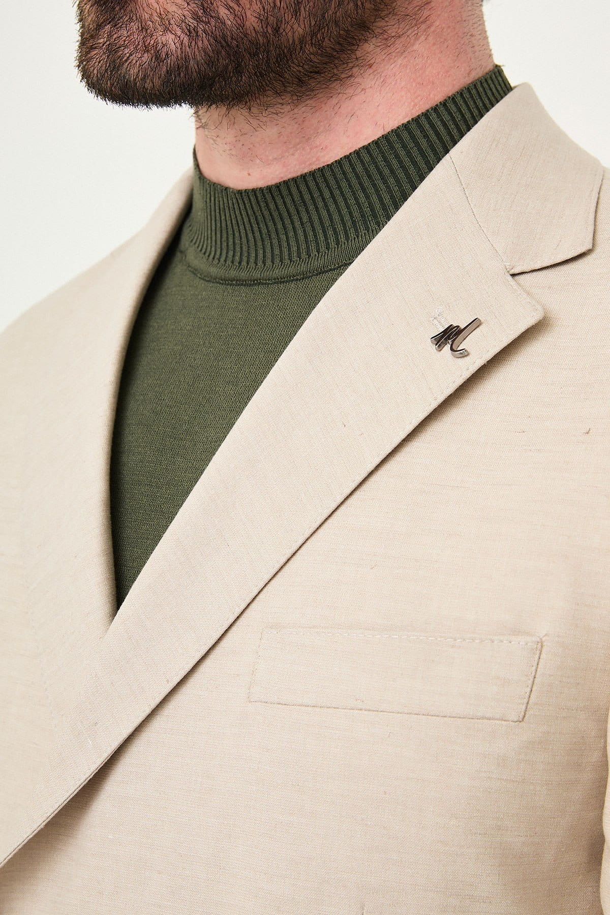 Men’s Beige Linen Blend Notch Lapel Slim Fit Suit