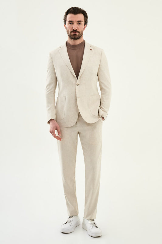 Men’s Beige Linen Blend Slim-Fit Suit