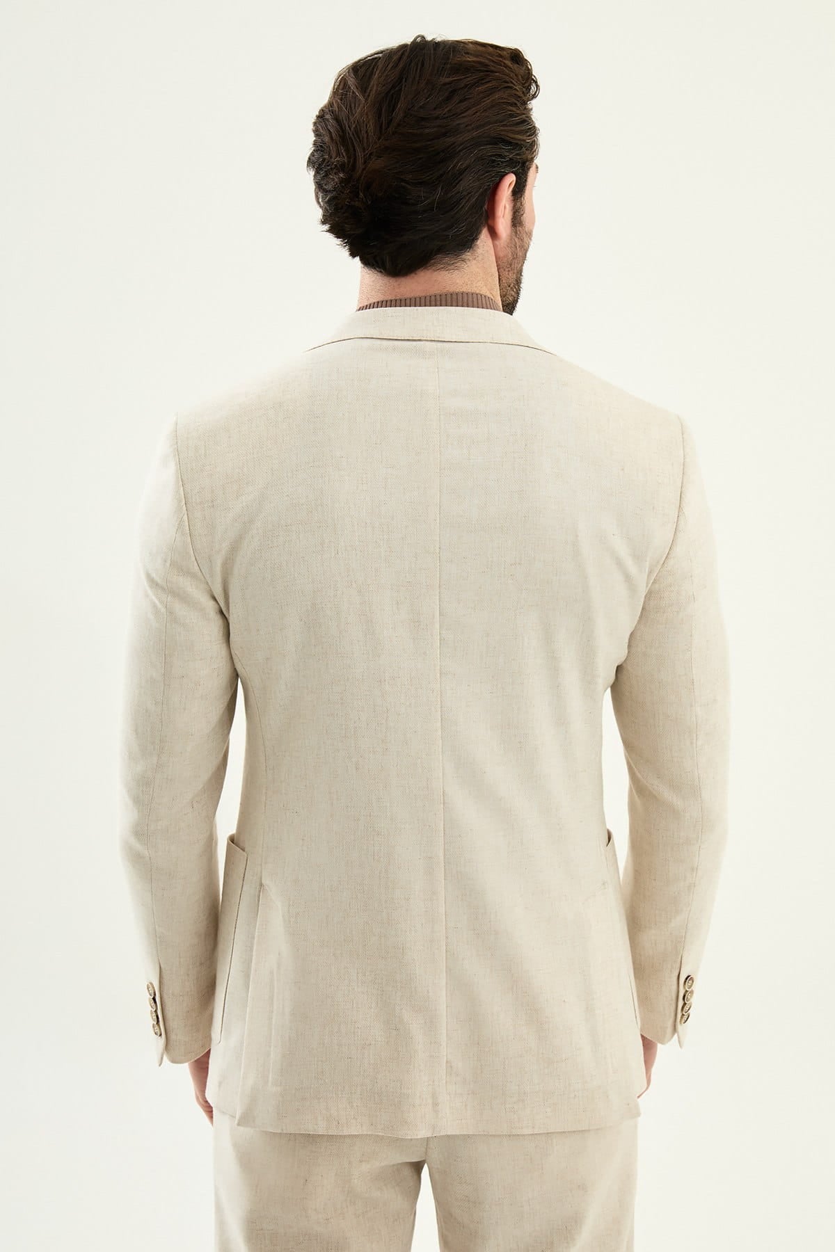 Men’s Beige Linen Blend Slim-Fit Suit