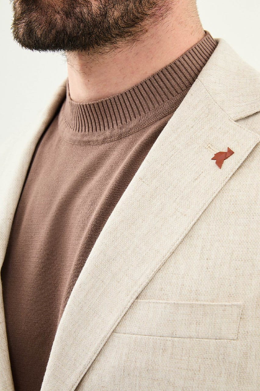 Men’s Beige Linen Blend Slim-Fit Suit