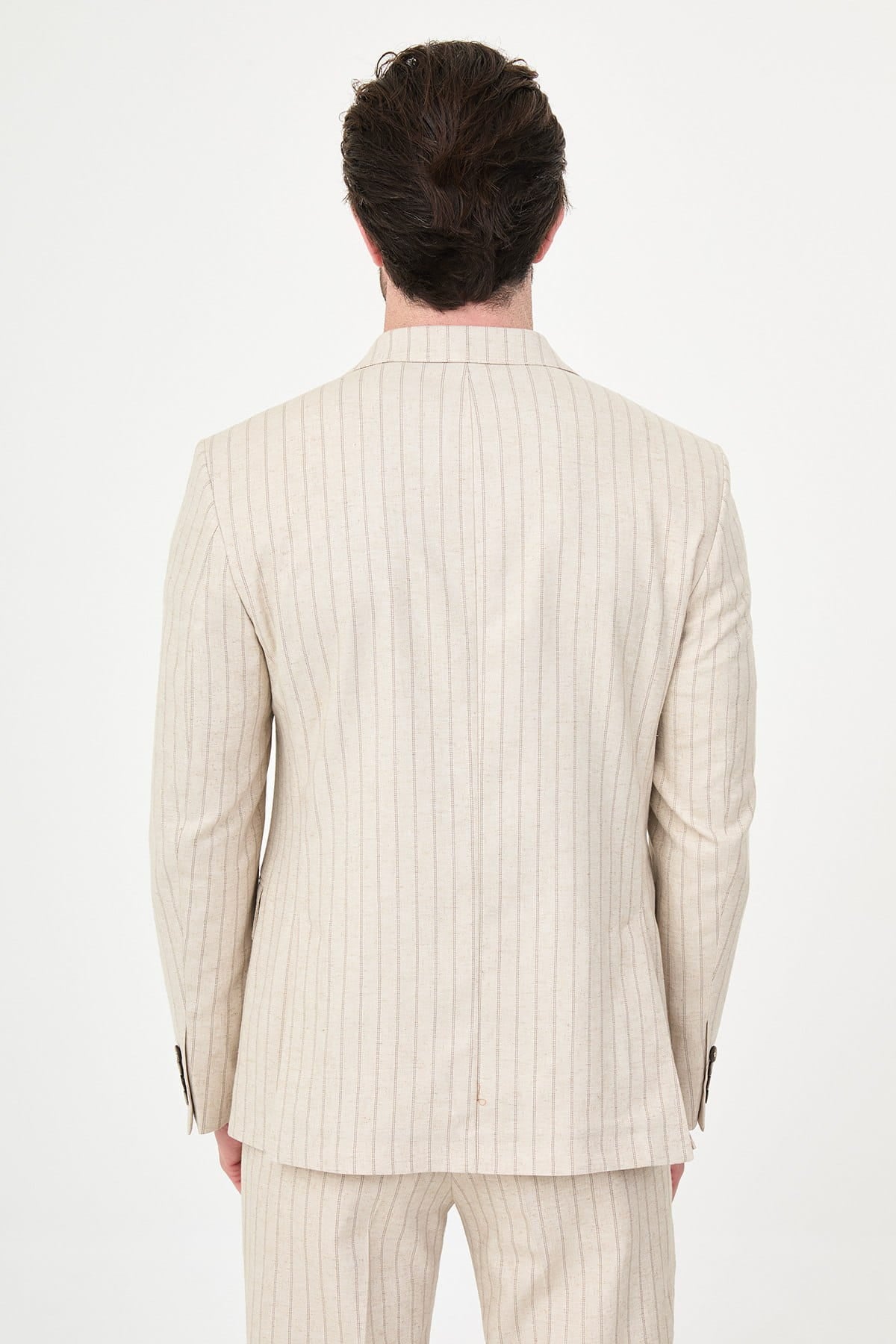Men’s Beige Pinstripe Slim Fit Suit