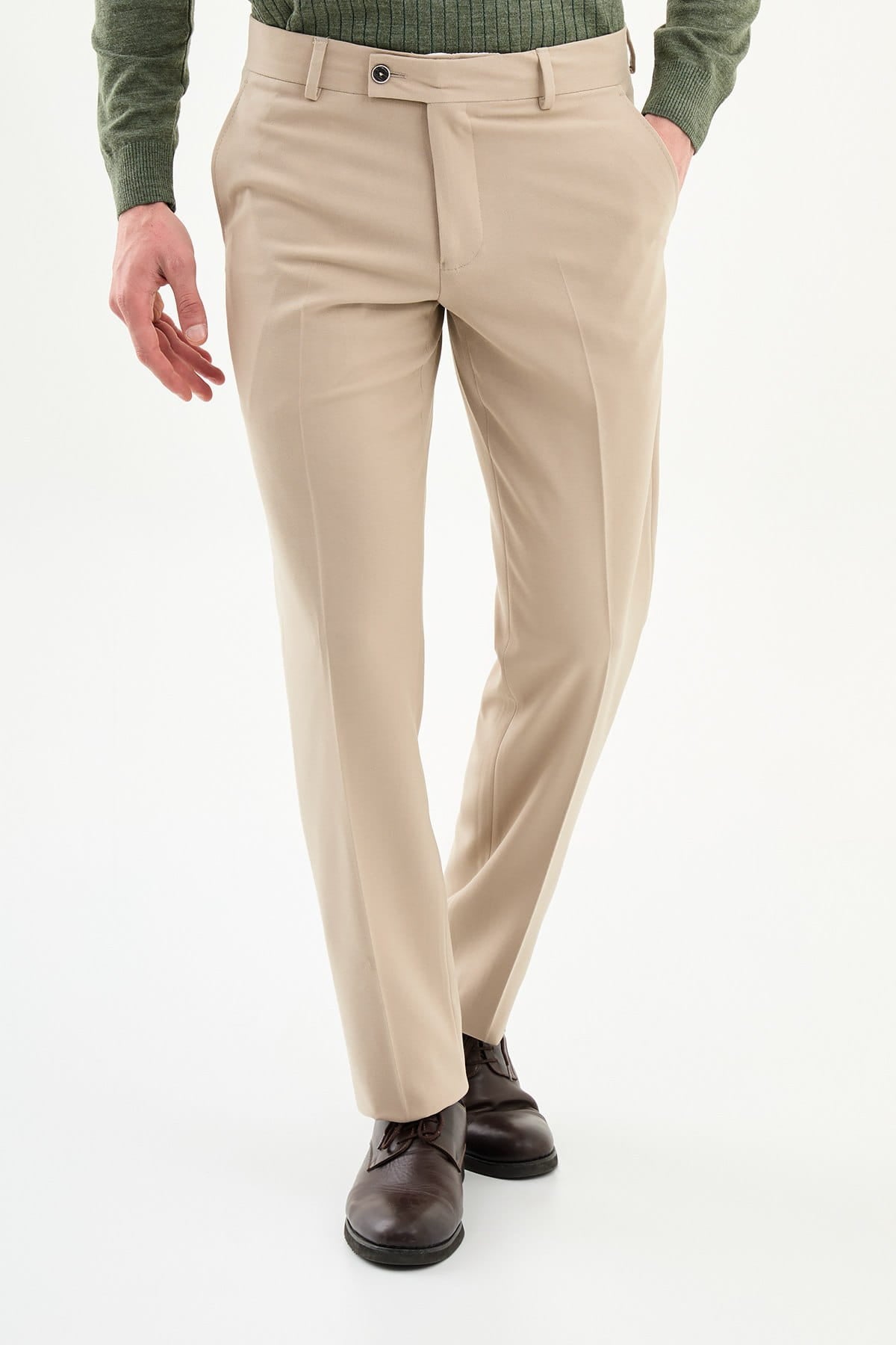 Men’s Beige Slim Fit Formal Trousers
