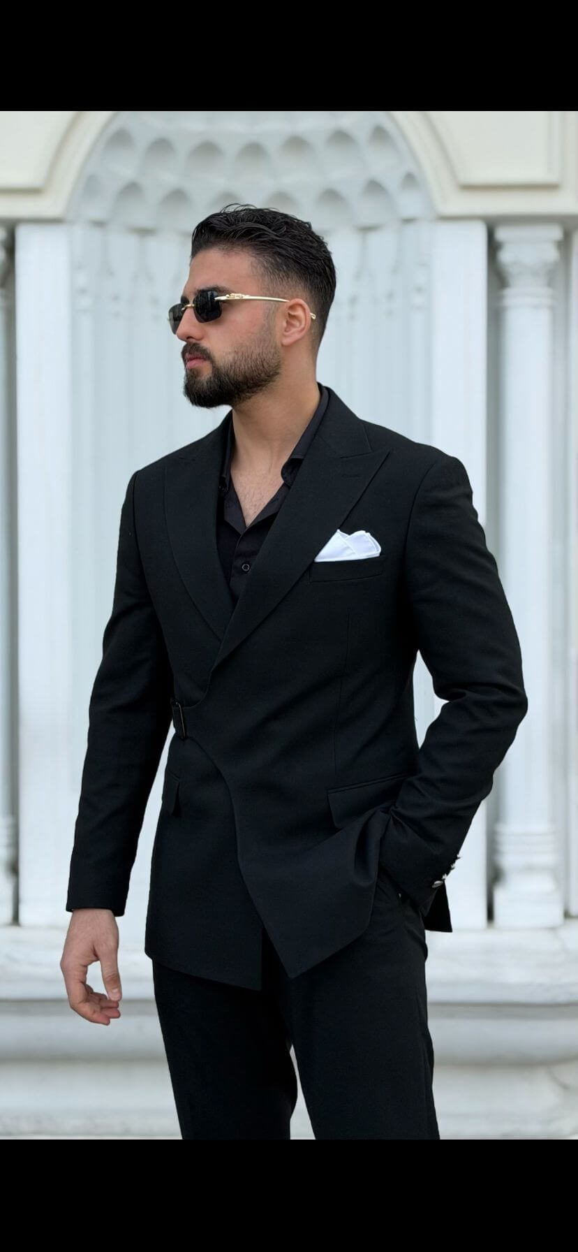 Men’s Black Asymmetrical Slim Fit Suit