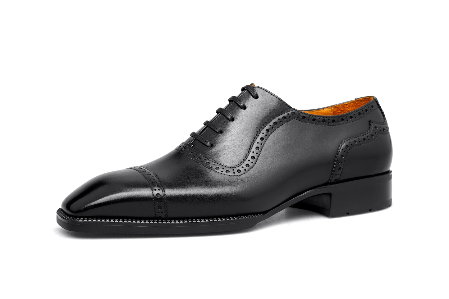 SuitHarbor Blake-Stitched Black Cap-Toe Oxford