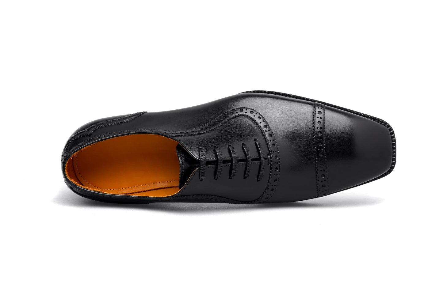 SuitHarbor Blake-Stitched Black Cap-Toe Oxford