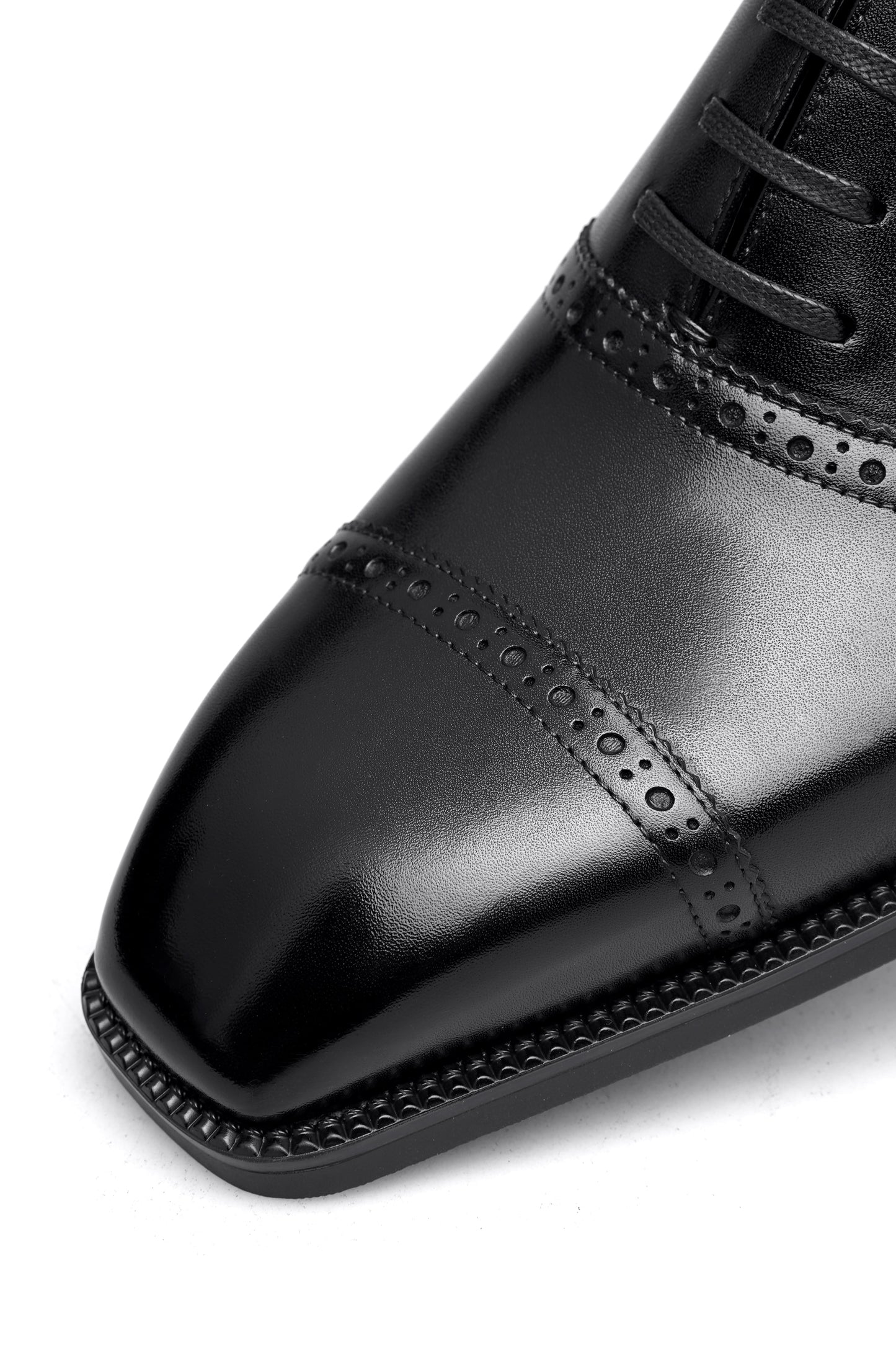 SuitHarbor Blake-Stitched Black Cap-Toe Oxford