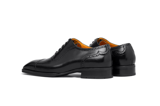 SuitHarbor Blake-Stitched Black Cap-Toe Oxford